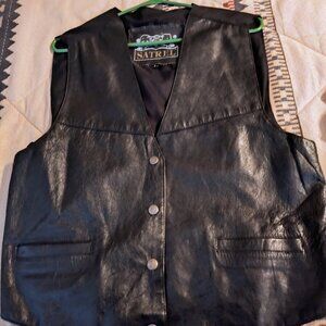 Women's Black Leather Vest - Size Large